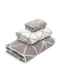 Lot de serviettes de bain réversibles Elina, 3 élém., 100 % coton
Grammage intermédiaire 550 g/m², Taupe & blanc crème, à imprimé, Lot de différentes tailles