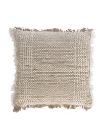 Kissenhülle Ami mit Struktur-Oberfläche und Fransenabschluss, 100% Baumwolle, Beige, B 45 x L 45 cm