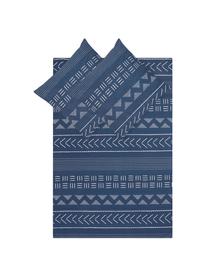 Bavlněné povlečení v boho stylu s efektem soft-washed Kohana, Tmavě modrá, režná