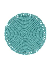 Set de table rond en tissu à franges Vera, Turquoise