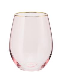 Wassergläser Chloe in Rosa mit Goldrand, 4 Stück, Glas, Pfirsichfarben, Goldfarben, Ø 9 x H 12 cm, 600 ml