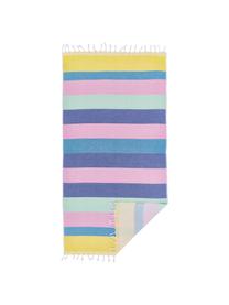 Fouta à rayures Holidays, Coton, grammage léger, 210 g/m², Jaune, bleu, rose vif, vert, violet, larg. 90 x long. 180 cm