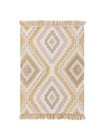 Tapis en laine jaune gris ethnique Wanda, Jaune, gris, crème