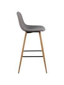 Sedia da bar grigia Wilma, Gambe: metallo con decoro in que, Rivestimento: poliestere, Gambe: quercia, Poggiapiedi: nero, Rivestimento: grigio chiaro, Larg. 47 x Alt. 101 cm