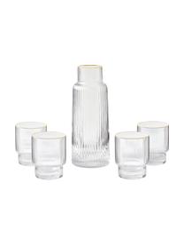 Handgefertigtes Trink-Set Minna mit Rillenrelief und Goldrand, 5-tlg., Glas, mundgeblasen, Transparent mit Goldrand, Ø 10 x H 25 cm