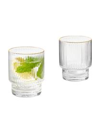 Handgemaakte drinkset Minna met gegroefd reliëf en gouden rand, 5-delig, Mondgeblazen glas, Transparant met goudkleurige rand, Ø 10 x H 25 cm