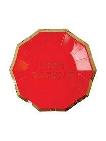 Piatto di carta Happy Birthday, 16 pz., Carta, rivestito, Rosso, dorato, L 19 x A 19 cm