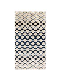 Vloerkleed Diamond Key met hoog-laag effect in donkerblauw-beige, Bovenzijde: polypropyleen, Onderzijde: 70% jute, 30% kunstlatex, Donkerblauw, beige, B 240 x L 340 cm (Maat XL)