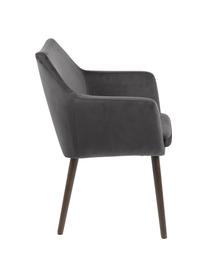 Silla con reposabrazos de terciopelo Nora, Tapizado: terciopelo de poliéster A, Patas: madera de roble curtida, Terciopelo gris oscuro, madera de roble oscura, An 58 x F 58 cm