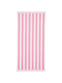 Toalla de playa a rayas con flecos Mare, Rosa, blanco, An 80 x L 160 cm