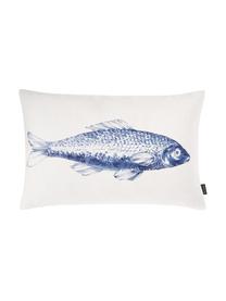 Housse de coussin rectangulaire Petri, Blanc, bleu