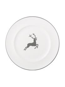 Plato llano artesanal Gourmet Grauer Hirsch, Cerámica, Gris, blanco, Ø 27 cm