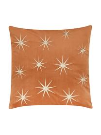 Bestickte Samt-Kissenhülle Stars mit winterlichen Sternenmotiven, Orange, 45 x 45 cm
