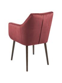 Sametová židle s područkami Nora, Samet: korálově červená, nohy: dub