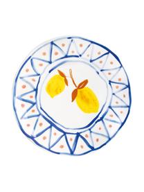 Bunt bemalte Brotteller Rafika mit Zitronen-Motiv, 4er-Set, Steingut, Weiß, Blau, Orange, Gelb, Ø 16 cm