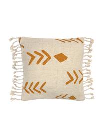 Housse de coussin en coton Moises, Blanc cassé, jaune moutarde