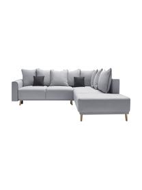 Divano letto angolare in tessuto grigio con contenitore Mola, Rivestimento: poliestere, Grigio, Larg. 252 x Prof. 215 cm