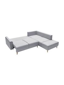 Divano letto angolare in tessuto grigio con contenitore Mola, Rivestimento: poliestere, Grigio, Larg. 252 x Prof. 215 cm