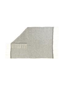 Coperta in lana grigia con frange Mathea, 60% lana, 25% acrilico, 15% nylon, Grigio, Lung. 170 x Larg. 120 cm