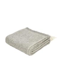 Coperta in lana grigia con frange Mathea, 60% lana, 25% acrilico, 15% nylon, Grigio, Lung. 170 x Larg. 120 cm