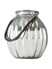 Windlicht Tubby van gespiegeld glas, Windlicht: gelakt glas, Zilverkleurig, zwart, Ø 22 x H 25 cm