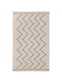 Tapis kilim en laine crème tissé main Vince, Ivoire, gris foncé