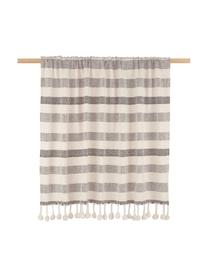 Katoenen plaid Pom Pom met strepen patroon in ecru/zwart, 100% katoen, Zwart, ecru, 130 x 170 cm