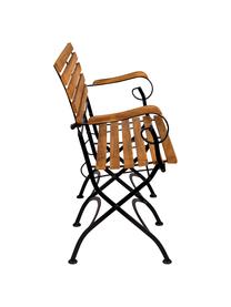 Banco con reposabrazos de exterior plegable Parklife, Asiento: madera de acacia aceitada, Estructura: metal galvanizado con pin, Negro, acacia, An 111 x F 59 cm