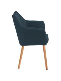 Armstoel Nora met houten poten, Bekleding: 100% polyester, Poten: eikenhout, Geweven stof donkerblauw, Poten: eiken, B 58 x D 58 cm