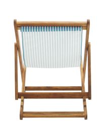 Tumbona plegable Zoe, Asiento: 100% poliéster, Estructura: madera de acacia aceitada, Blanco, azul, An 59 x F 91 cm