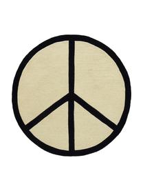 Rond handgetuft wollen vloerkleed Peace Out, 100% wol, Crèmekleurig, zwart, Ø 120 cm (maat S)