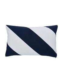 Housse de coussin rectangulaire Ren, 100 % coton, Blanc, bleu foncé, larg. 30 x long. 50 cm