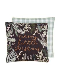 Federa reversibile di Candice Gray Merry Little Christmas, 100% cotone, certificato GOTS, Nero, verde, Larg. 45 x Lung. 45 cm