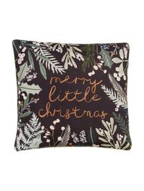 Federa reversibile di Candice Gray Merry Little Christmas, 100% cotone, certificato GOTS, Nero, verde, Larg. 45 x Lung. 45 cm