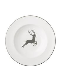 Handbeschilderd soepbord Gourmet Grey Deer, Keramiek, Grijs, wit, Ø 24 cm