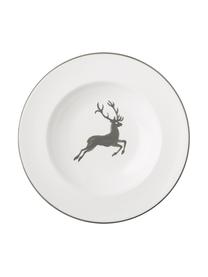 Piatto fondo dipinto a mano Gourmet Grauer Hirsch, Ceramica, Grigio, bianco, Ø 24 cm