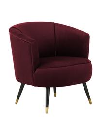 Fluwelen fauteuil Ella, Bekleding: fluweel (polyester), Poten: gelakt metaal, Fluweel donkerrood, B 74 x D 78 cm