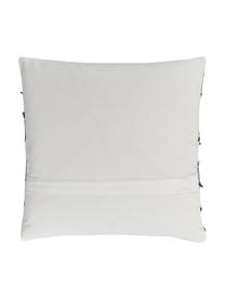 Baumwoll-Kissenhülle Raja mit Fransen, 100% Baumwolle, Dunkelblau, Cremeweiß, B 45 x L 45 cm