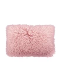 Housse de coussin rectangulaire peau d'agneau à longs poils frisés Ella, Rose