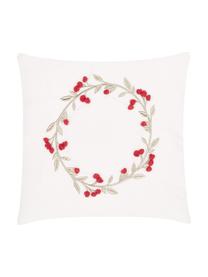 Funda de cojín bordada de terciopelo Christmas Wreath, Blanco crema, An 40 x L 40 cm