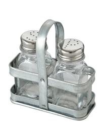 Set saliera e pepiera Edna 3 pz, Contenitore: vetro, Trasparente, metallo, Larg. 12 x Alt. 12 cm