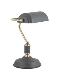 Kleine retro bureaulamp bank van metaal, Lampenkap: gecoat metaal, Lampvoet: gecoat metaal, Antraciet, messingkleurig, B 27 x H 34 cm