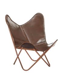 Leren fauteuil Butterfly, Bekleding: runderleer, Frame: gelakt metaal, Bruin, 80 x 87 cm