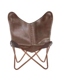 Leren fauteuil Butterfly, Bekleding: runderleer, Frame: gelakt metaal, Bruin, 80 x 87 cm