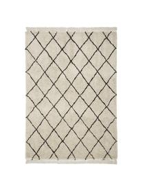 Zacht hoogpolig vloerkleed Naima met franjes, handgetuft, Beige, zwart, B 200 x L 300 cm (maat L)