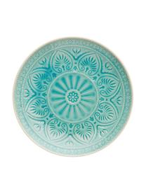 Handbeschilderd dinerbord Sumatra in turquoise, Keramiek, Turquoise, Ø 25 cm