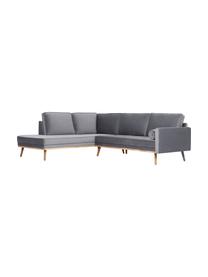 Samt-Ecksofa Saint (3-Sitzer) in Grau mit Eichenholz-Füßen, Bezug: Samt (Polyester) Der hoch, Gestell: Massives Eichenholz, Span, Samt Grau, B 243 x T 220 cm