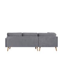 Samt-Ecksofa Saint (3-Sitzer) in Grau mit Eichenholz-Füßen, Bezug: Samt (Polyester) Der hoch, Gestell: Massives Eichenholz, Span, Samt Grau, B 243 x T 220 cm