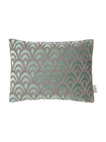 Coussin rectangulaire velours brodé Trole, 100 % velours de polyester, Turquoise, couleur argentée, larg. 40 x long. 55 cm