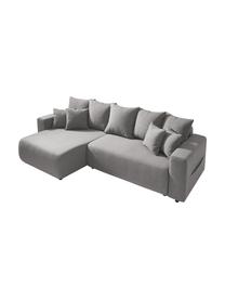 Sofa narożna z funkcją spania i miejscem do przechowywania Elvi, Tapicerka: poliester z powłoką hydro, Nogi: tworzywo sztuczne, Jasny szary, S 282 x G 153 cm